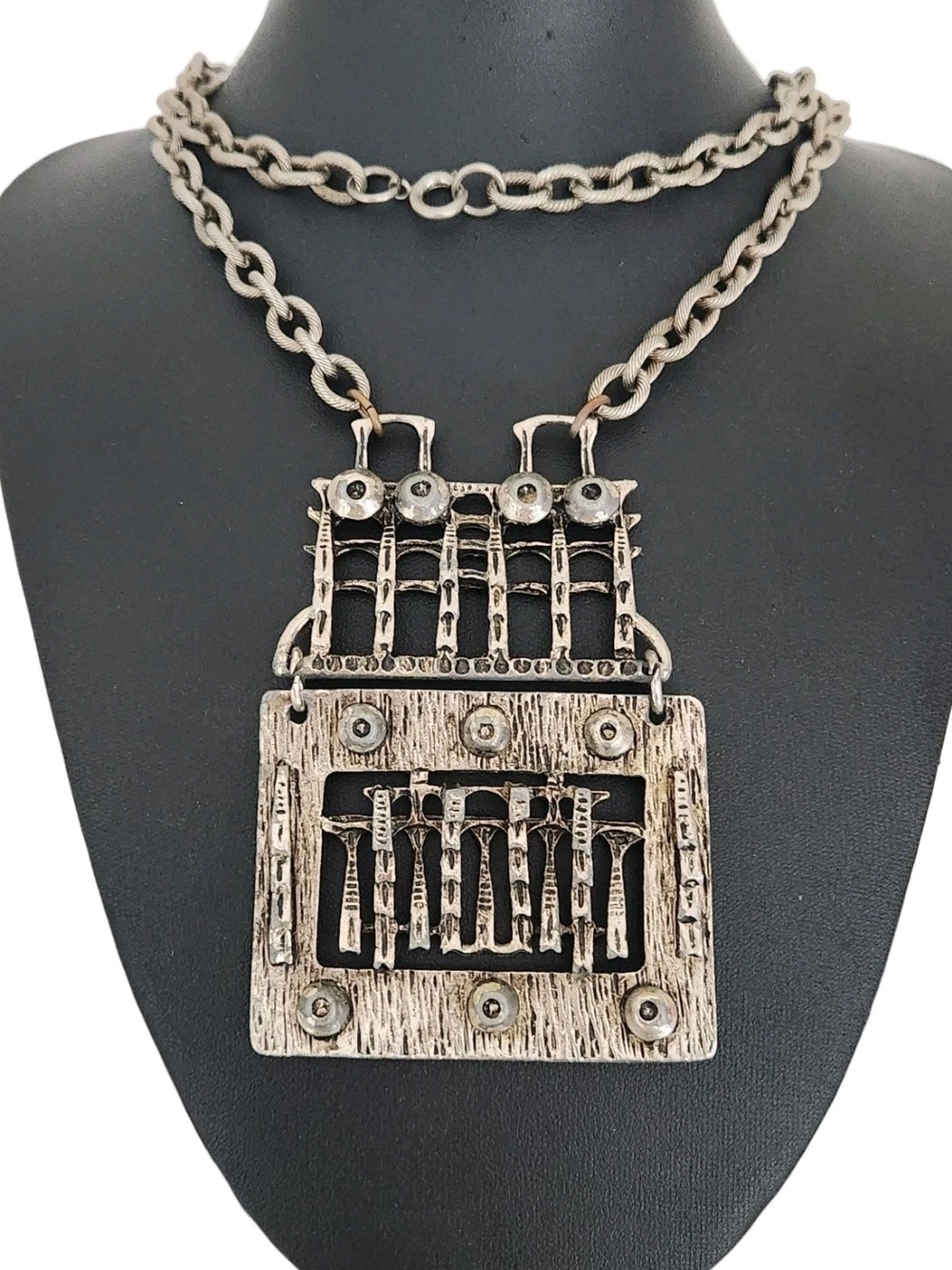 Vintage Brutalist Industrial Hinged Pendant Necklace Sarpaneva Style Modernist